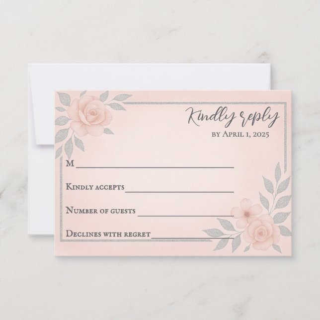 Blushing Vows Traditional Wedding RSVP Card OSA Kort (Framsida)