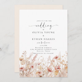 Blushing Wildblommor Bröllop Inbjudningar