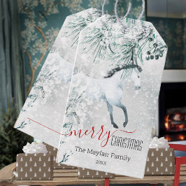 Blustering Winter Gräs White Horse God jul Presentetikett