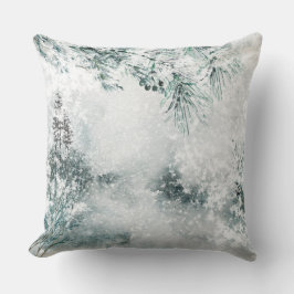 Blustering Winter Woodland Snö Storm Gräs Nål Kudde