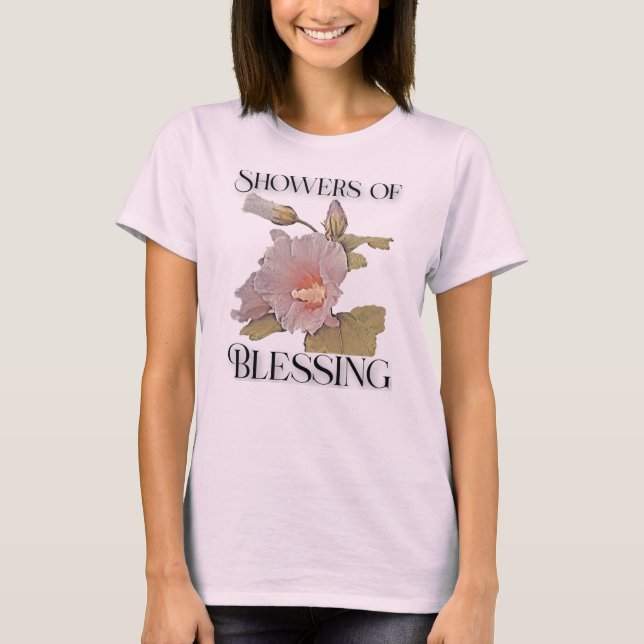 Bluting - Hibiscus och regndroppar T Shirt (Framsida)