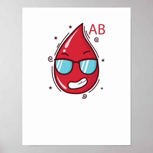 Bluttropfen mit Sonnenbrille Blutgruppe AB Poster (Framsidan)