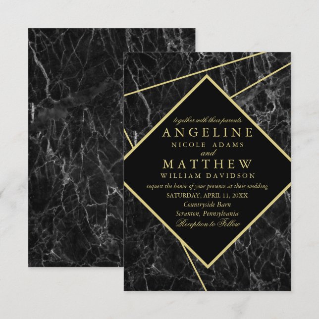Blybröllopsinbjudningar i Guld Inbjudningar (Fram/baksida)