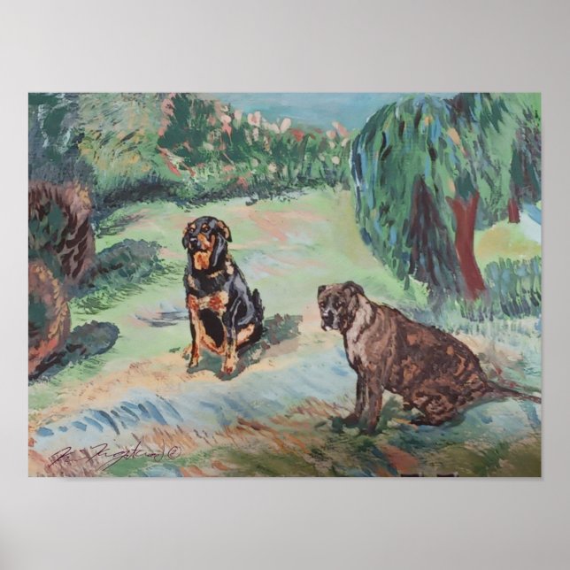 Blyertjur och rottweiler Van Gogh stil Poster (Framsidan)