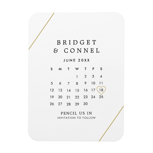 Blyerts oss i kalender Guldlinjer Spara datumet Magnet (Vertikal)