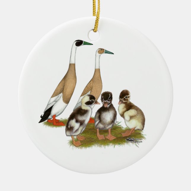 Blyertstecknad löparduckfamilj julgransprydnad keramik (Framsidan)