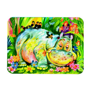 Blyfärgade hippopotamus och fåglar magnet