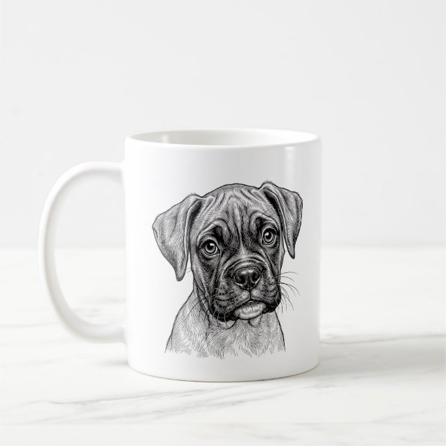 Blyg Boxer Valp Svart Kaffemugg (Vänster)