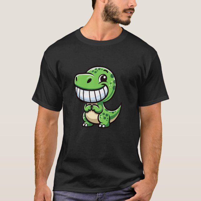 Blyg Dino Tecknad Trex Visar Tänder Glad Vänlig T Shirt (Framsida)