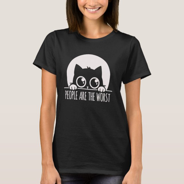 Blyg katt tycker människor är sämst t shirt (Framsida)
