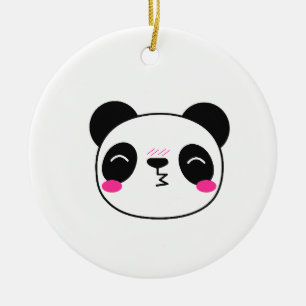 Blyg Rödaflammad Panda Kyssande Ansikte Julgransprydnad Keramik