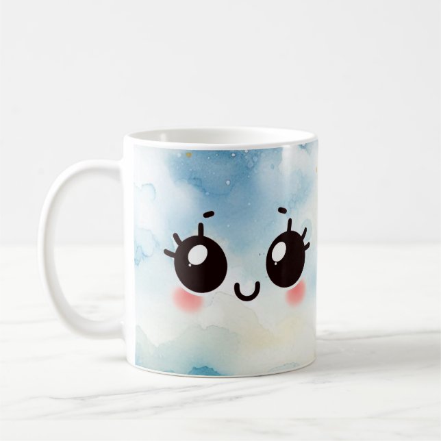 Blyg Smile Vattenfärg Emogi Kaffemugg (Vänster)
