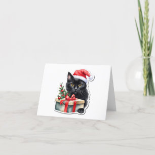 Blyg Svart Tomte Kattunge med Present BLANK Helgkort
