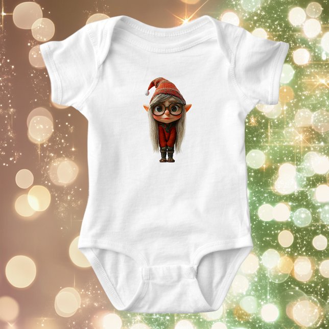 Blyg Tomte-jul Alv Baby-bodysuit T Shirt (Skapare uppladdad)
