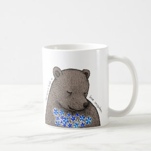 Blyg Tyst Björn med Blå Blommor Outtalad Kärlek  Kaffemugg