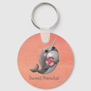 Blyga Narwhal med munken Nyckelring