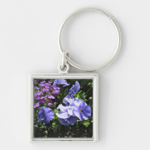 Blyga purpurfärgade Pansies Fyrkantig Silverfärgad Nyckelring