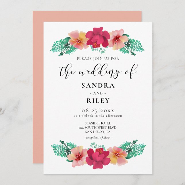 Blyinbjudan om blommigt av elegant inbjudningar (Fram/baksida)