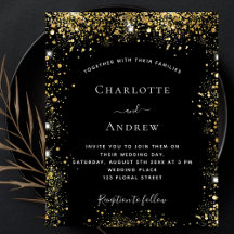 Blyinbjudan till budgetbröllop i Black guld glitte
