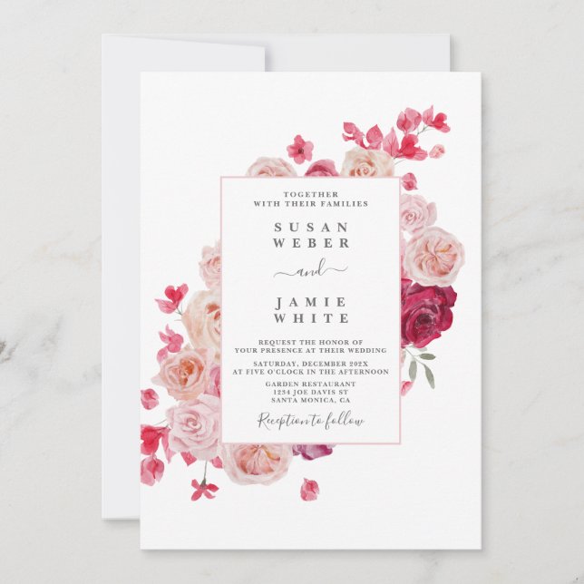 Blyinbjudan till magenta Rosa Blommigt  Inbjudningar (Framsida)