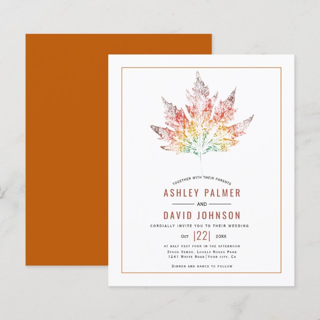 Blyinbjudan till orangen BUDGET Löv tryckt (Fram/baksida)