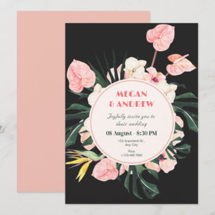 Blyinbjudan till rosa svarta blommigtar inbjudningar