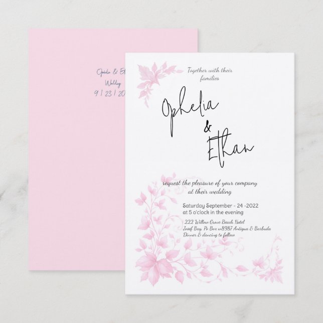 Blyinbjudan till shabby chic Rosa Blommigt  Inbjudningar (Fram/baksida)