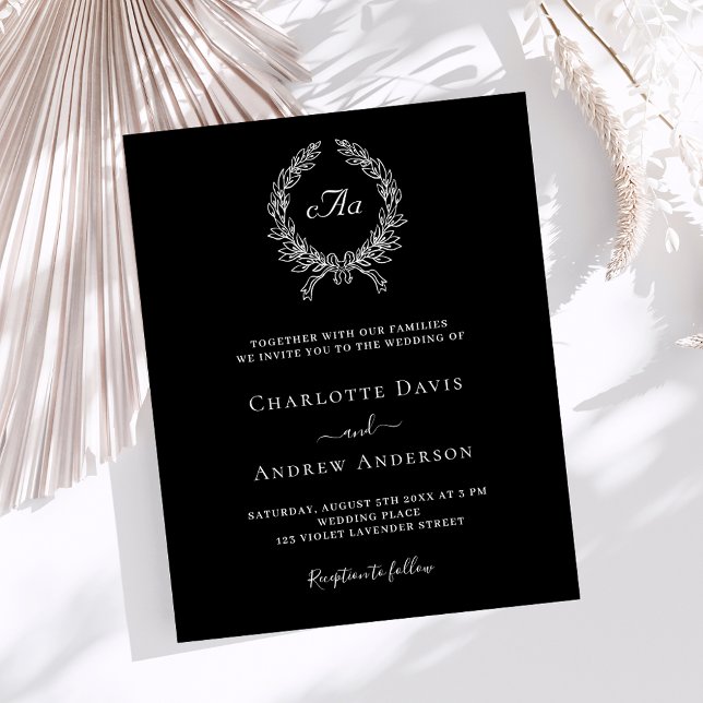 Blyinbjudan till svartvit krans i monogrammet (Skapare uppladdad)