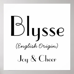 Blysse English Ursprung med betydelse i vitt Poster