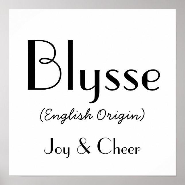 Blysse English Ursprung med betydelse i vitt Poster (Framsidan)