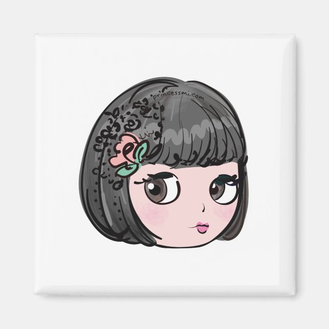 Blythe doll art, söt och kawaii illustration magnet (Framsidan)