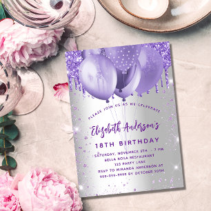 Blyxen silver violet glitter vid födelsedagen inbjudningar