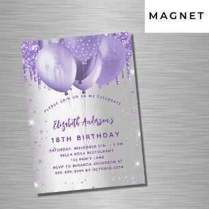 Blyxen silver violet glitter vid födelsedagen magnetisk inbjudningskort