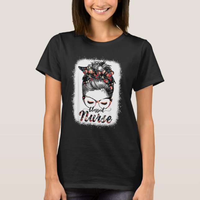 Blzed Nurse Messy Bun Women Glad påsk Mor' T Shirt (Framsida)