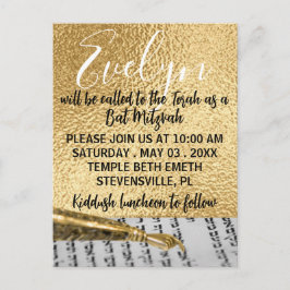 BM Bat/Bat Mitzvah Elegant Guld Inbjudningskort
