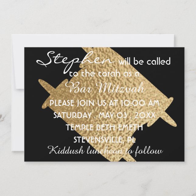 BM Bat Mitzvah Bar Mitzvah Guld Torah 5 x 7 Inbjudningar (Framsida)