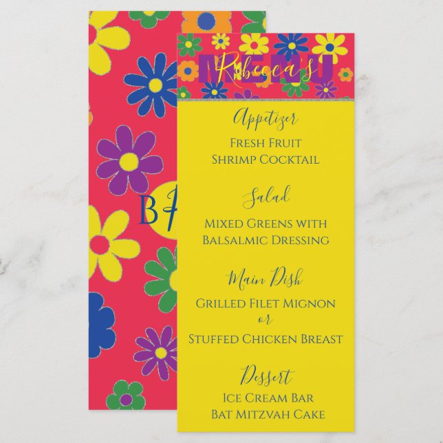 BM Fladdermus eller Pub Mitzvah Elegant Flowered F Meny (Fram/baksida)