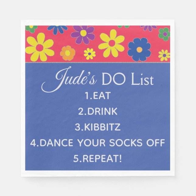 BM Fladdermus eller Pub Mitzvah Flowered Napkins Pappersservett (Framsidan)