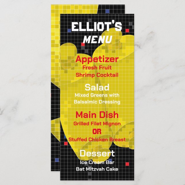 BM Fladdermus eller Pub Mitzvah GAME ON Food Menu Meny (Fram/baksida)