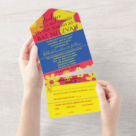 BM Pub Bat mitzvah alla i ett inbjudningsblommor