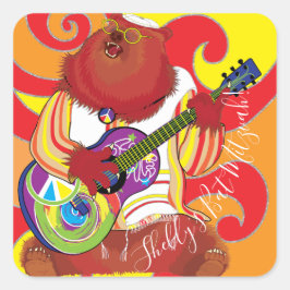 BM Pub Bat mitzvah Hippie Singing Bear Fyrkantigt Klistermärke