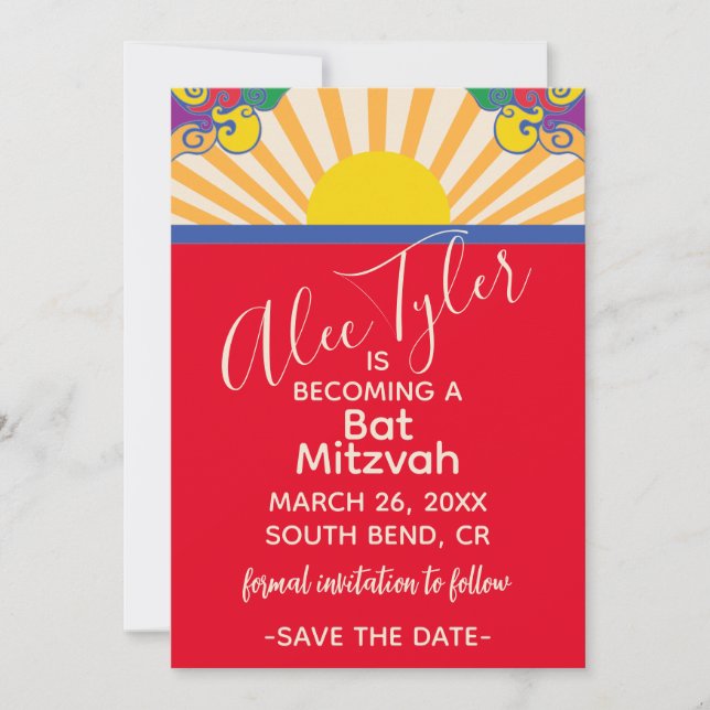 BM Pub Bat mitzvah Sunny Day Save Date Spara Datumet (Framsida)