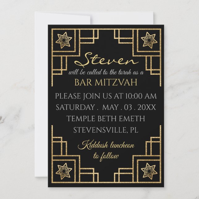 BM Pub eller Bat mitzvah Art Deco Inbjudningar (Framsida)