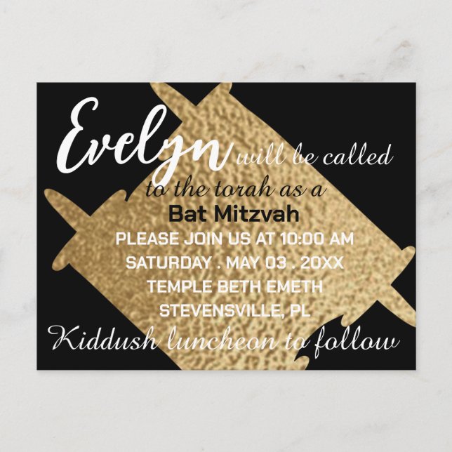 BM Pub eller Bat mitzvah Black N Guld Torah Vykort (Framsida)