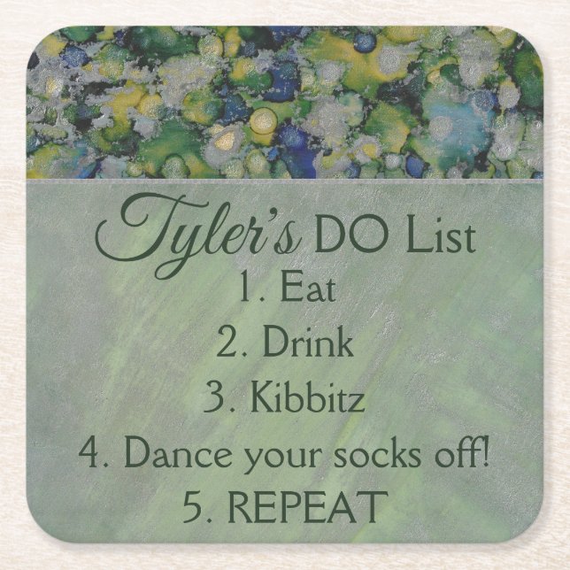 BM Pub eller Bat mitzvah Gröntar Silvers Underlägg Papper Kvadrat (Framsidan)