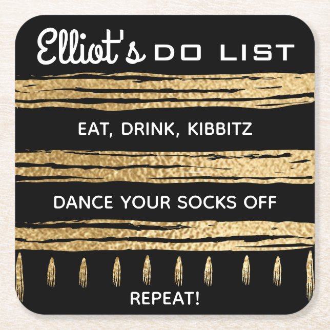 BM Pub eller Bat mitzvah GULD TALLIT Underlägg Papper Kvadrat (Framsidan)