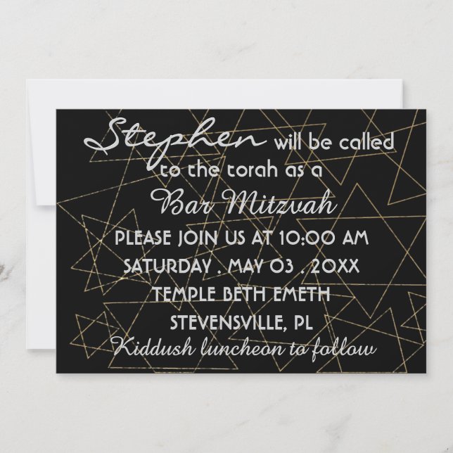 BM Pub Mitzvah Pub Mitzvah Guld Stars 5 x 7 Inbjudningar (Framsida)