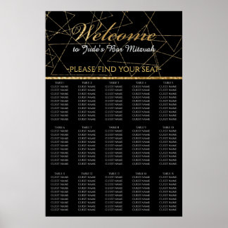 BM Pub och sätesdiagram för Bat mitzvah Guld-stjär Poster