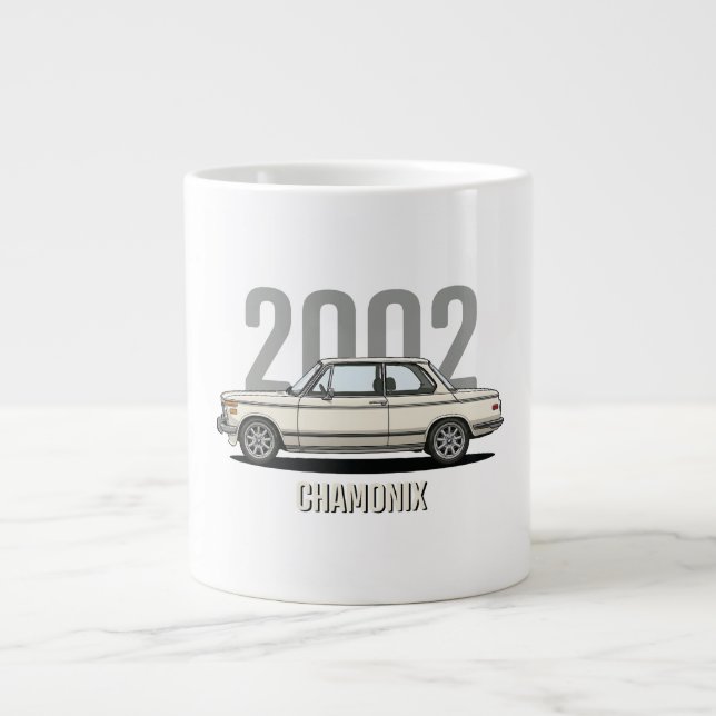BMW 2002 Chamonix Vit Klassisk Bil Jumbo Mugg (Framsidan)