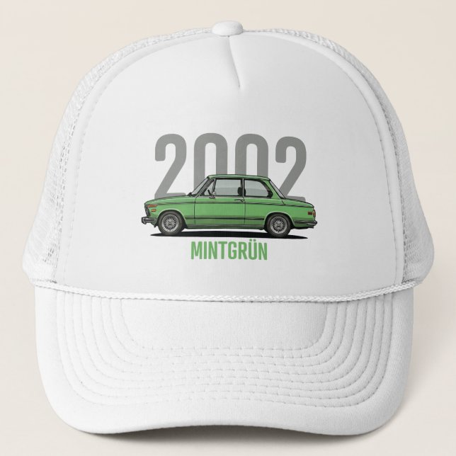 BMW 2002 Mintgrön Klassisk Bil T-Shirt Keps (Framsida)